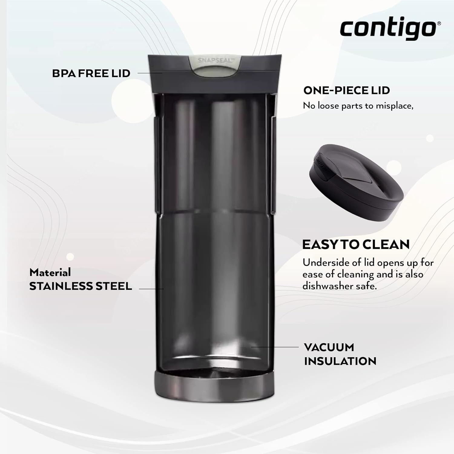 Contigo Byron Snapseal Travel Mug, Stainless Steel Thermal Mug, Vacuum Flask,