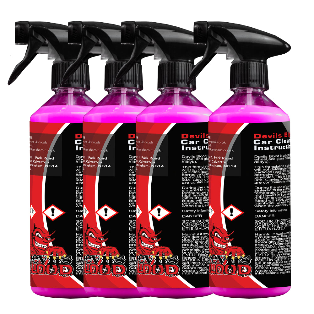 DEVILS BLOOD X FALLOUT IRON REMOVER WHEEL CLEANER CAR VALETING - 500ML X4