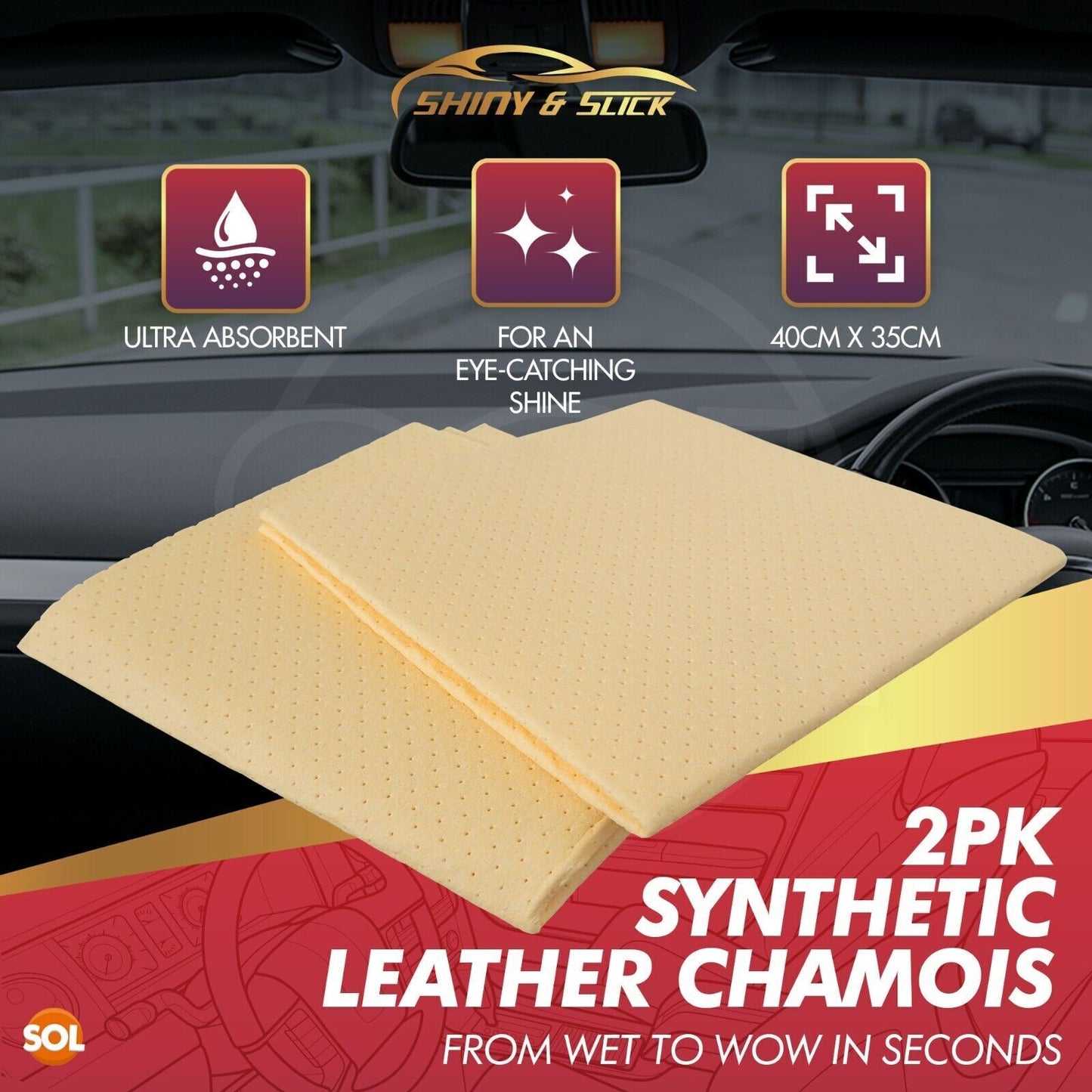 2Pk Synthetic Chamois Leather Cloth Large 40X35Cm Perforated Car Shammy Towel