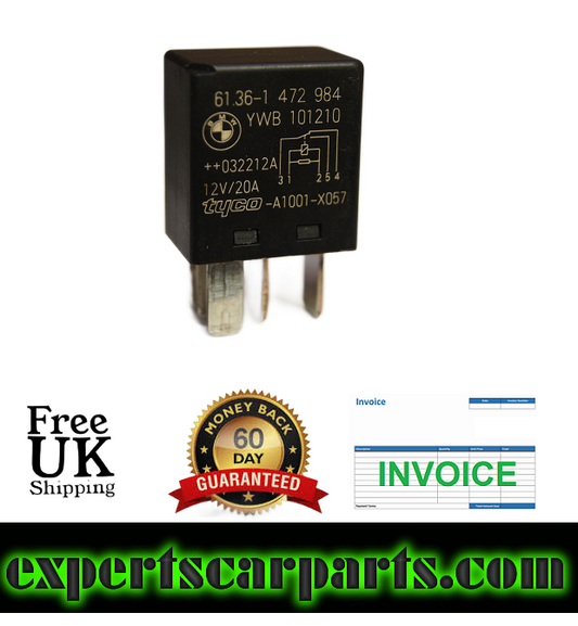 138- BMW 5 PIN 12V 20A RELAY TYCO BLACK 61.36-1 472 984 / V23074-A1001-X57