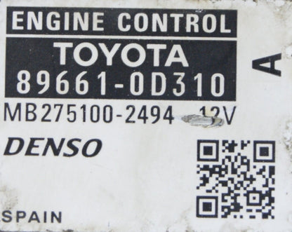 TOYOTA YARIS ENGINE CONTROL UNIT ECU 89661-0D310 DENSO