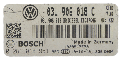 VW Audi Seat Skoda ECU Bosch 03L906018C 0281016951 Plug & Play. Immo off