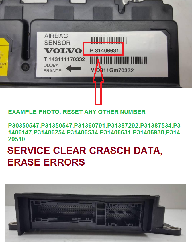 SERVICE RESET AIRBAG MODULE VOLVO.CLEAR CRASCH DATA, ERRORS