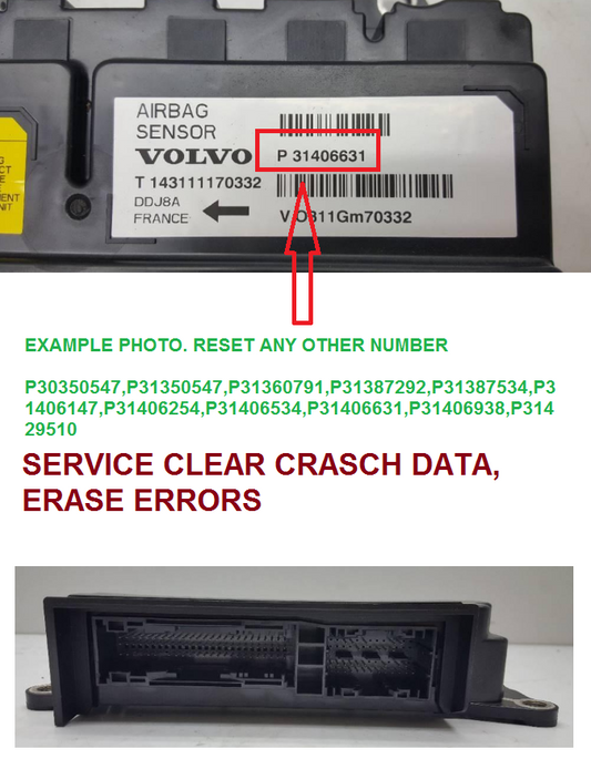 SERVICE RESET AIRBAG MODULE VOLVO.CLEAR CRASCH DATA, ERRORS