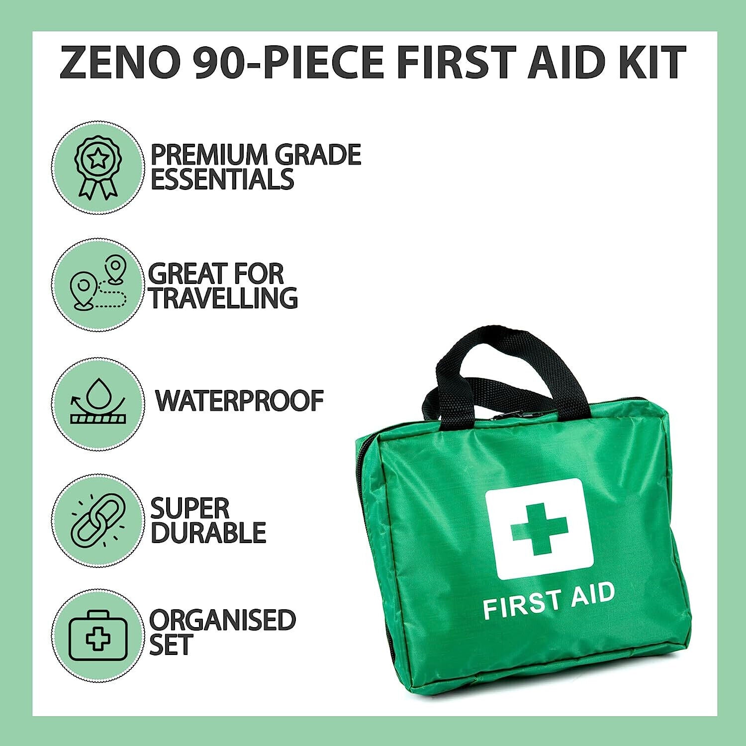 90 PIECE FIRST AID KIT BAG MEDICAL EMERGENCY KIT. TRAVEL HOME CAR TAXI WORKPLACE