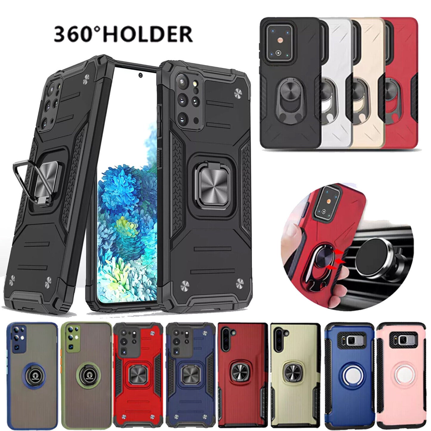 Heavyduty Ring Holder Case for Samsung S20 S21 S22 S10 S9 S8 A2 Shockproof Cover