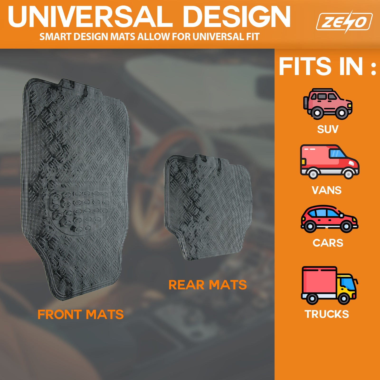 4 PIECE HEAVY DUTY UNIVERSAL TITAN METALLIC LOOK FLOOR MAT SET VAN CAR MATS