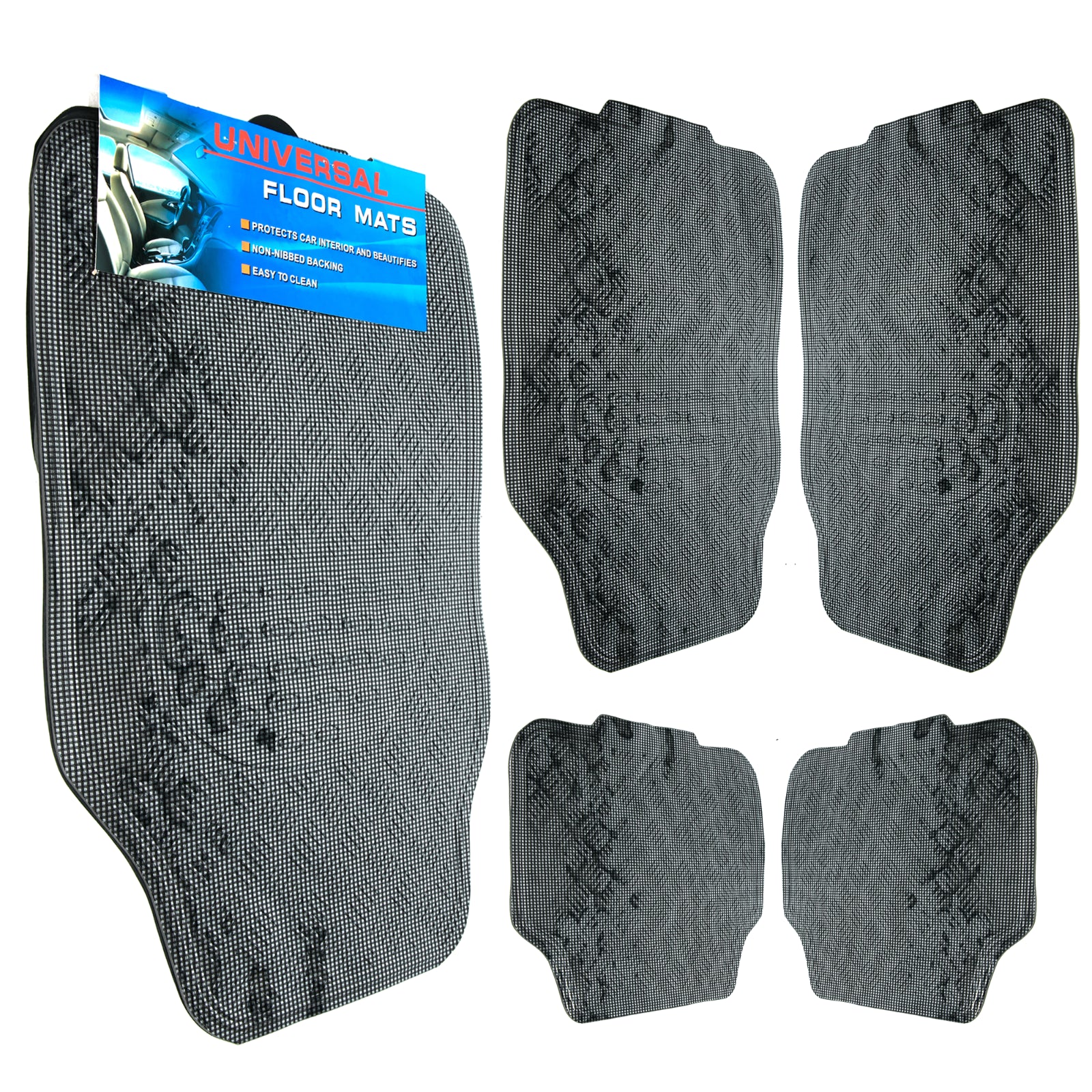 4 PIECE HEAVY DUTY UNIVERSAL TITAN METALLIC LOOK FLOOR MAT SET VAN CAR MATS