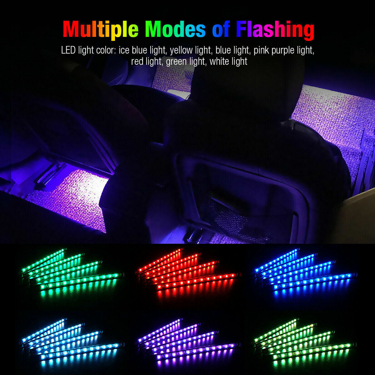 Car Interior Footwell LED Strip Lights RGB Multicolour Remote Atmosphere Lamp