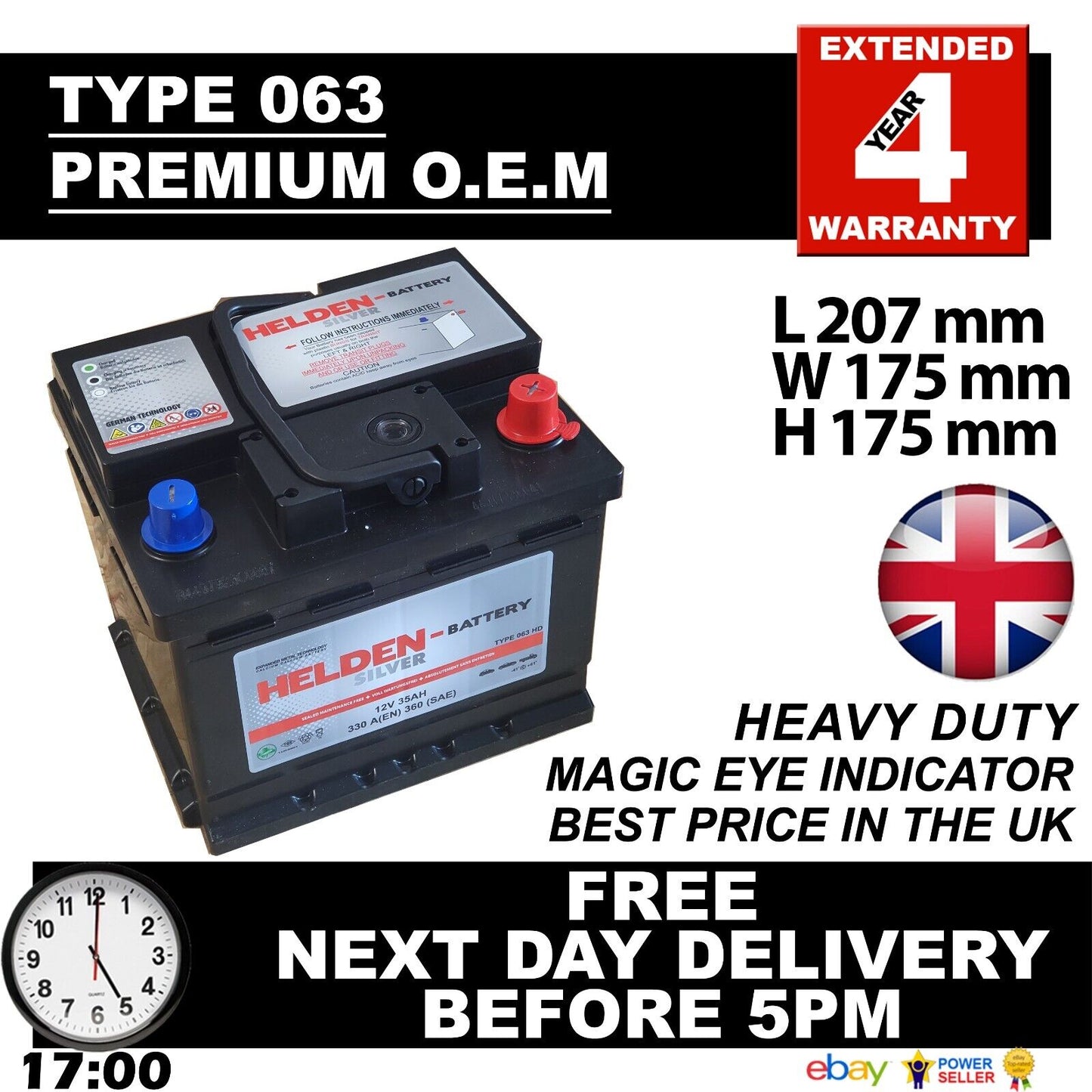 MARINE LEISURE BATTERY 45AH 360 CCA 063 12V HEAVY DUTY MAINTENANCE FREE O.E.