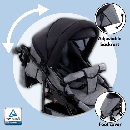 Gagadumi Boston 3-In-1 Pram Travel System - Lightweight Foldable Baby Pushchair