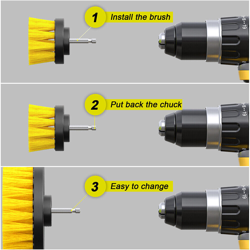 3X Drill Cleaning Brush Set Power Attachment Grout Tile Cleaner Scrub Home Car