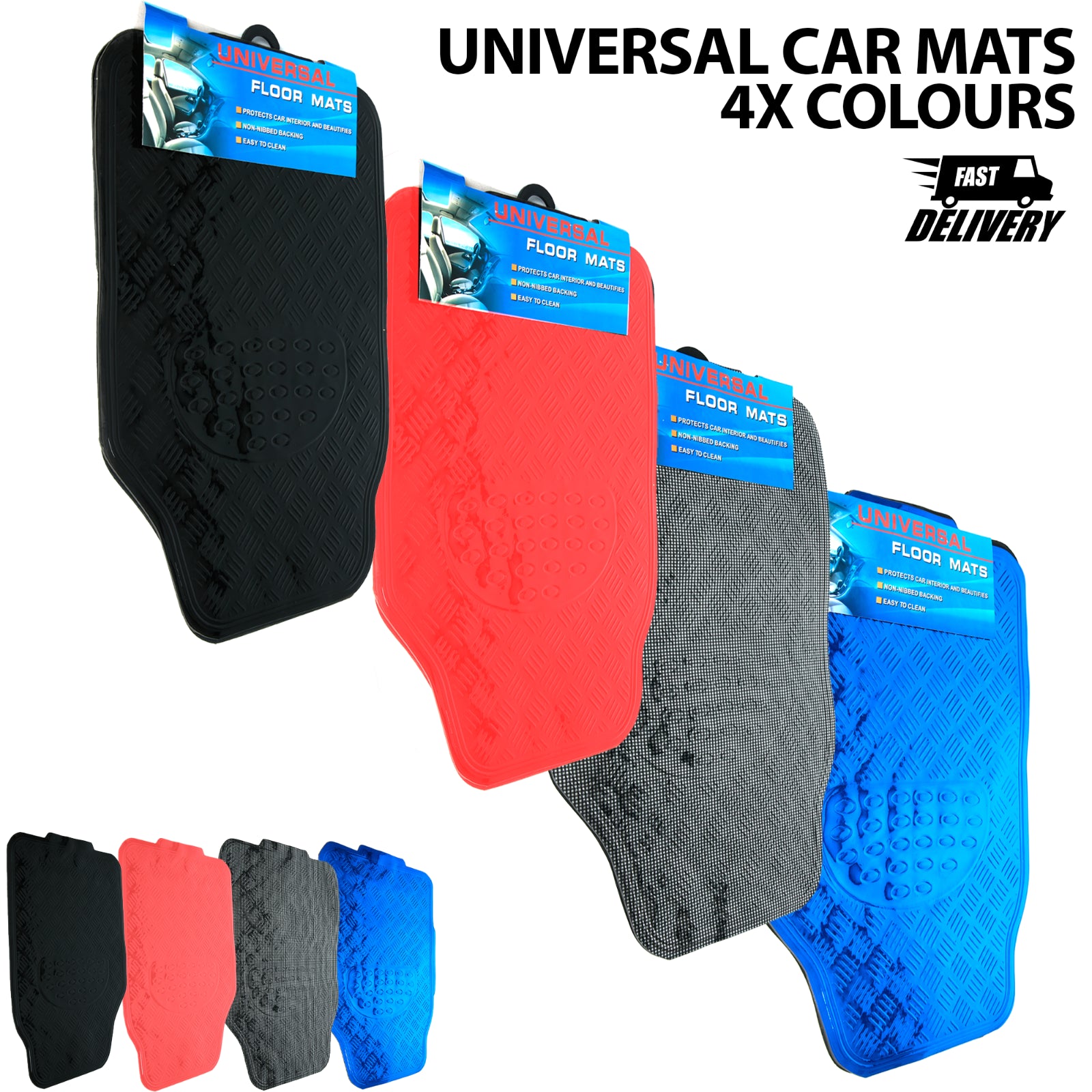 4 PIECE HEAVY DUTY UNIVERSAL TITAN METALLIC LOOK FLOOR MAT SET VAN CAR MATS