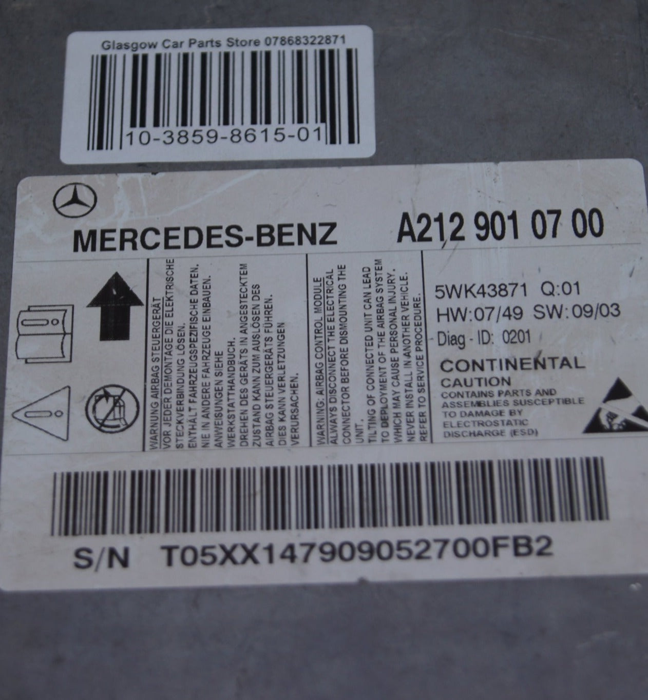 Mercedes E-CLASS W212 E250 2.1 CDI Airbag module srs A2129010700