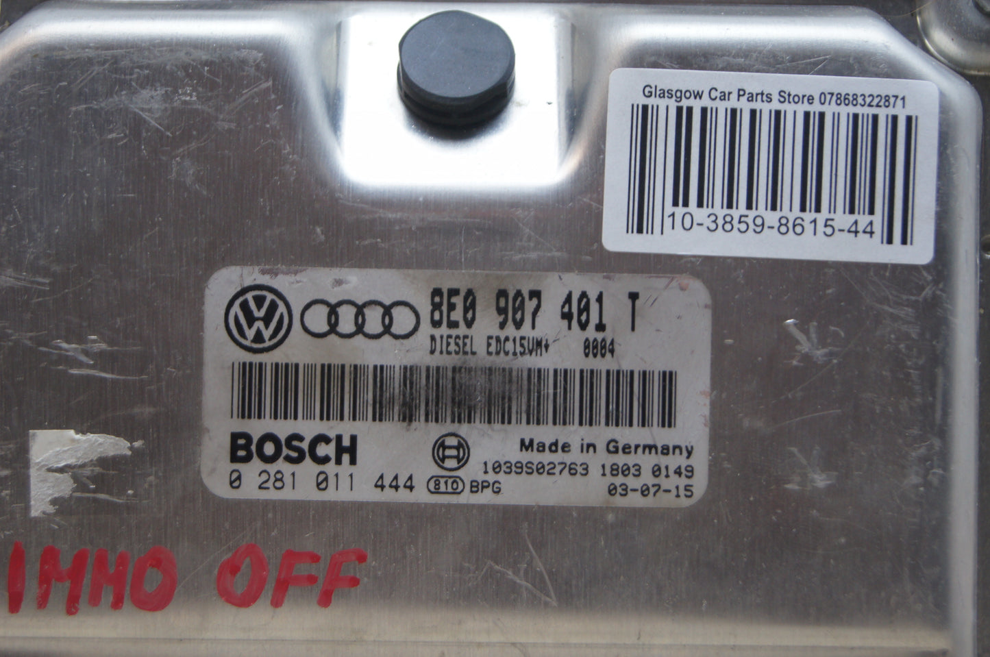 AUDI  ECU PLUG & PLAY IMMO OFF 8E0907401T 0281011444 EDC15VM+