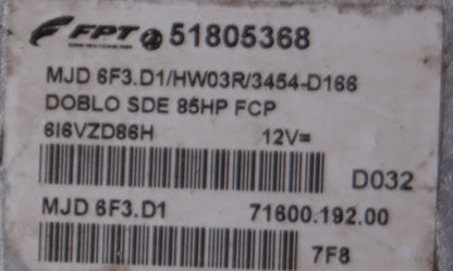 ECU fiat doblo sde eu4 mjd 6f3.d1 51805368 hw03r PLUG AND PLAY SELF-CODING.