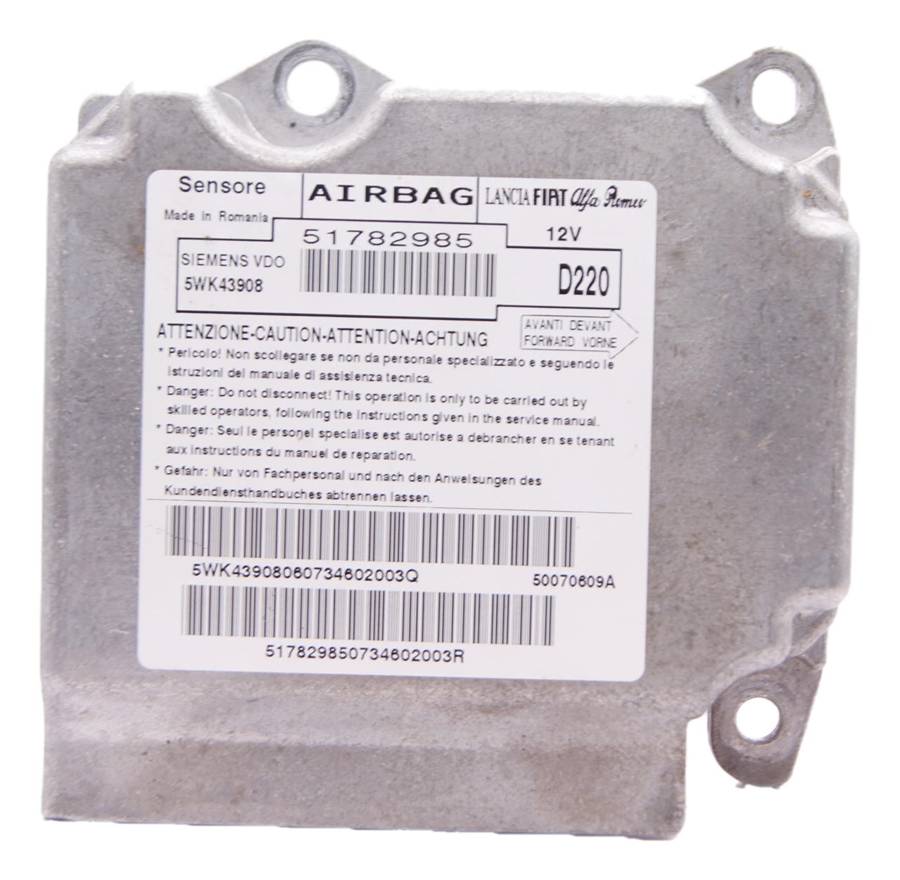 Genuine Fiat 500 Airbag ECU 2008-2014 51782985  D220 NO CRASH DATA.