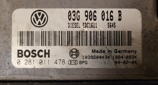VW GOLF MK5 1.9 TDI ECU 03G906016B 0281011478 FILE IMMO OFF.