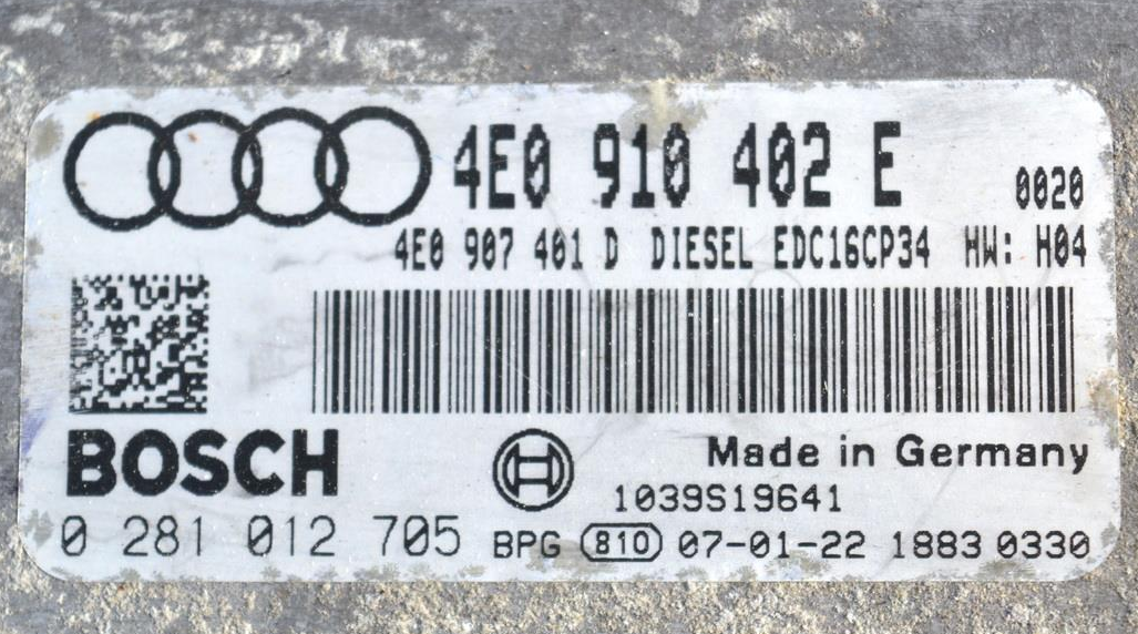 Audi A8 D3 3.0 TDI ECU 4E0910402E 0281012705 EEPROM FILE IMMO OFF.