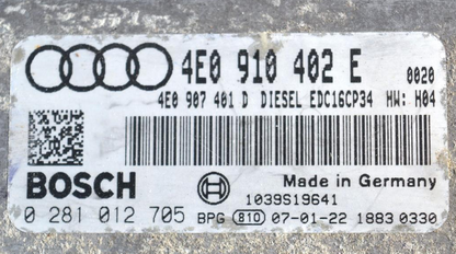 Audi A8 D3 3.0 TDI ECU 4E0910402E 0281012705 EEPROM FILE.