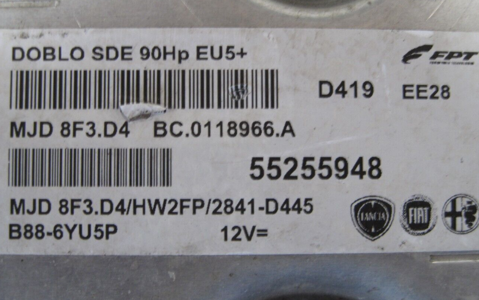 Fiat Doblo 1.3 Litre Diesel Engine ECU 55255948 MJD 8F3.D4 MJD8F3.D4 VIRGIN FILE