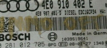 AUDI A8 3.0TDI ECU 0281012705 - 4E0910402E IMMO OFF .PLUG&PLAY